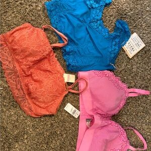 Lace Bralette Set - Coral, Blue, Pink